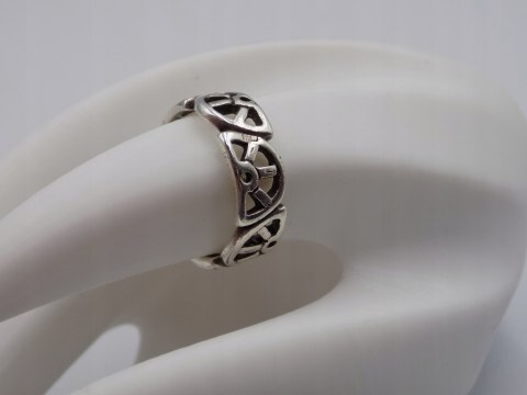 Stary srebrny piękny ażurowy pierścionek / obrączka roz. 17 srebro VINTAGE