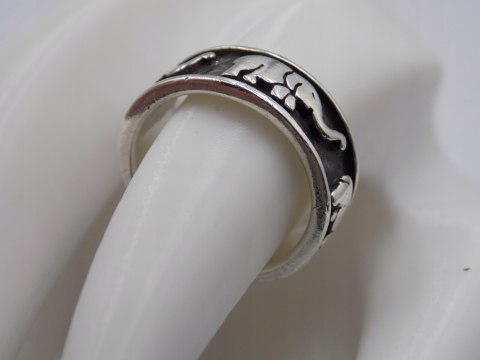 Stary srebrny piękny pierścionek obrączka SŁONIE roz. 12/13 srebro VINTAGE