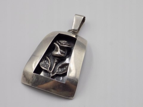 Stary, srebrny, wisiorek / zawieszka RÓŻA srebro 925 VINTAGE biżuteria