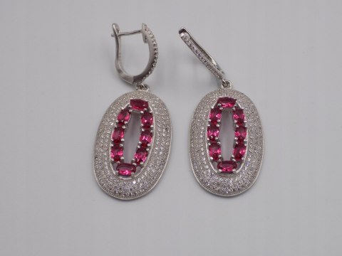 Bajeczne, srebrne, damskie kolczyki CYRKONIE róż - srebro 925 - biżuteria