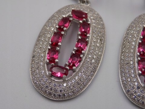 Bajeczne, srebrne, damskie kolczyki CYRKONIE róż - srebro 925 - biżuteria