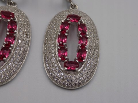 Bajeczne, srebrne, damskie kolczyki CYRKONIE róż - srebro 925 - biżuteria