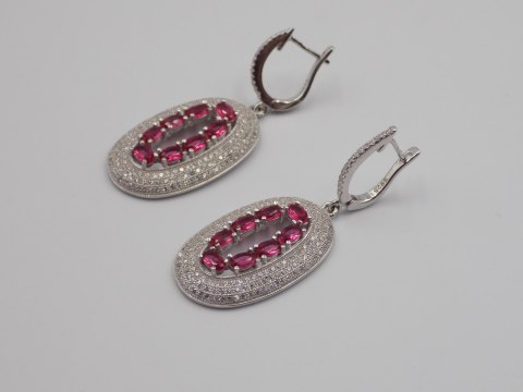 Bajeczne, srebrne, damskie kolczyki CYRKONIE róż - srebro 925 - biżuteria