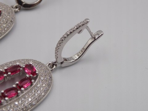 Bajeczne, srebrne, damskie kolczyki CYRKONIE róż - srebro 925 - biżuteria