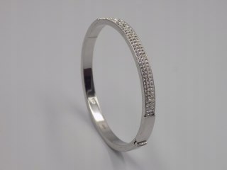 Piękna, srebrna, damska, bransoletka - BANGLA - KOŁO otwierane - cyrkonie
