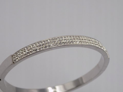 Piękna, srebrna, damska, bransoletka - BANGLA - KOŁO otwierane - cyrkonie