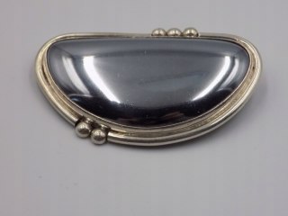 Piękna, stara, damska, duża, srebrna broszka HEMATYT - srebro 925