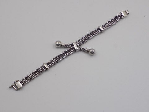 Piękna, stara, damska, srebrna bransoletka - KULKI - lisi ogon - srebro 925