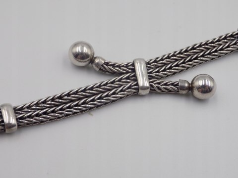 Piękna, stara, damska, srebrna bransoletka - KULKI - lisi ogon - srebro 925