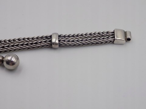 Piękna, stara, damska, srebrna bransoletka - KULKI - lisi ogon - srebro 925