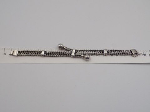 Piękna, stara, damska, srebrna bransoletka - KULKI - lisi ogon - srebro 925