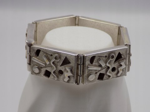 Piękna, stara, damska, srebrna bransoletka WZORKI, PROSTOKĄTY - srebro 925