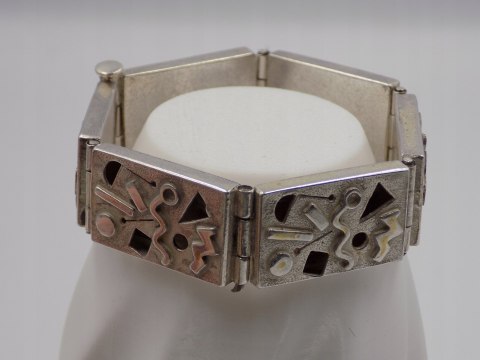 Piękna, stara, damska, srebrna bransoletka WZORKI, PROSTOKĄTY - srebro 925