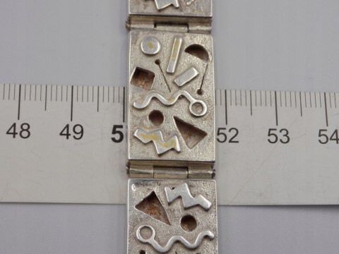 Piękna, stara, damska, srebrna bransoletka WZORKI, PROSTOKĄTY - srebro 925