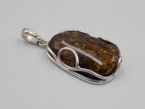 Piękny, damski srebrny wisiorek / zawieszka - BURSZTYN - srebro 925