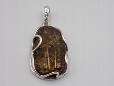 Piękny, damski srebrny wisiorek / zawieszka - BURSZTYN - srebro 925