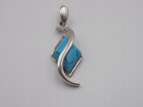 Piękny, damski, srebrny wisiorek / zawieszka TURKUS srebro - biżuteria