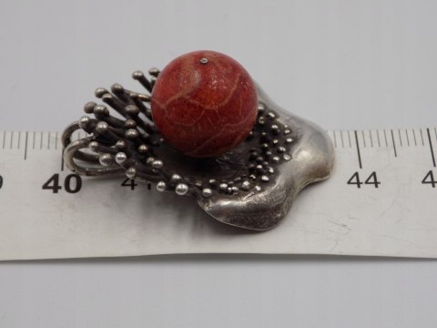 Piękny, stary, damski, srebrny wisiorek / zawieszka KORALOWIEC - srebro 925