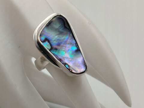 Piękny stary srebrny damski pierścionek MUSZLA ABALONE r.17 biżuteria