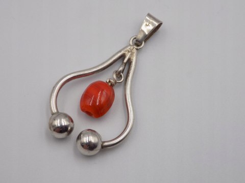 Stary, piękny, damski, srebrny wisiorek / zawieszka KORAL srebro VINTAGE