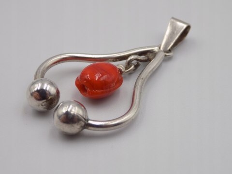 Stary, piękny, damski, srebrny wisiorek / zawieszka KORAL srebro VINTAGE