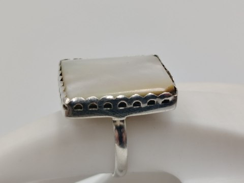 Stary piękny srebrny damski pierścionek MASA PERŁOWA r.17 biżuteria VINTAGE