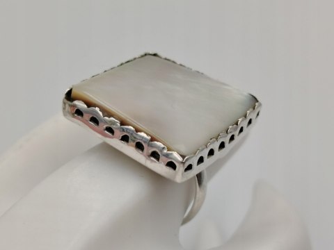 Stary piękny srebrny damski pierścionek MASA PERŁOWA r.17 biżuteria VINTAGE