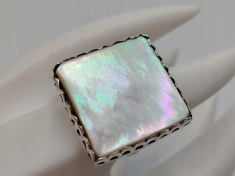 Stary piękny srebrny damski pierścionek MASA PERŁOWA r.17 biżuteria VINTAGE