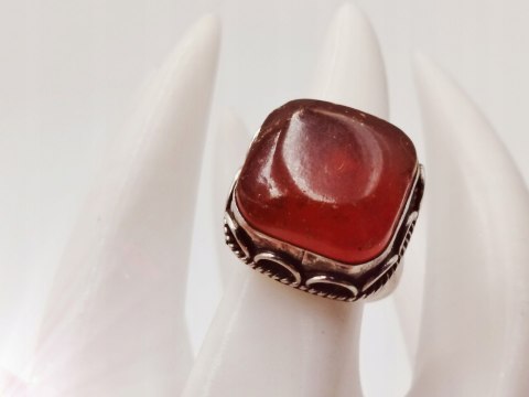 Piękny stary srebrny damski pierścionek BURSZTYN r.12 biżuteria VINTAGE